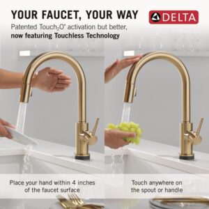 Delta Faucet Trinsic Touch Kitchen Faucet with Touchless Technology, Kitchen Faucet with Pull Down Sprayer, Gold Kitchen Sink Faucet, Touchless Kitchen Faucet, Champagne Bronze 9159TL-CZ-DST