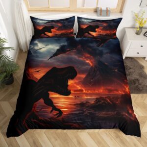 erosebridal dinosaor duvet cover 3d realistic dinosaur pattern twin bedding set for boys teens kids tropical wildlife comforter cover volcano eruption bedspread cover 2pcs