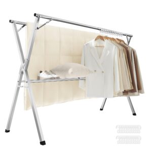 songmics clothes drying rack, heavy-duty laundry drying rack, 52.4-78.7 inches extendable, foldable freestanding airer, stainless steel, for indoor outdoor use, dove gray ullr902e01