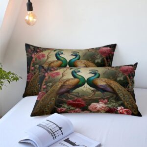 CCoutueChen Peacock Duvet Cover King Size Luxurious Bird Floral Bedding for Adult Women Peacock Feather Comforter Cover 3Pcs Soft Duvet Cover Set with Zipper Closure Corner Ties