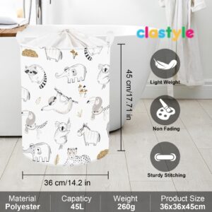 Clastyle 45L Sketch Forest Animal Kid Clothes Hamper Elephant Raccoon Laundry Basket for Boy Girl Leopard Zebra Round Toy Clothes Storage Basket for Nursery Room