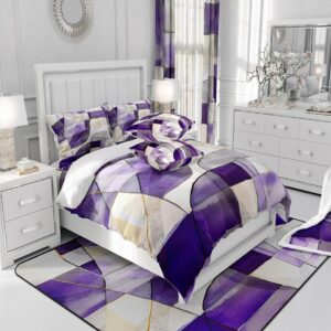 Feelyou Geometric Abstract Bedding Set Queen Size Kids Purple Marble Pattern Comforter Cover Set for Boys Girls Teens Rectangle Square Duvet Cover Modern Art Bedspread Cover Room Decor Quilt Cover