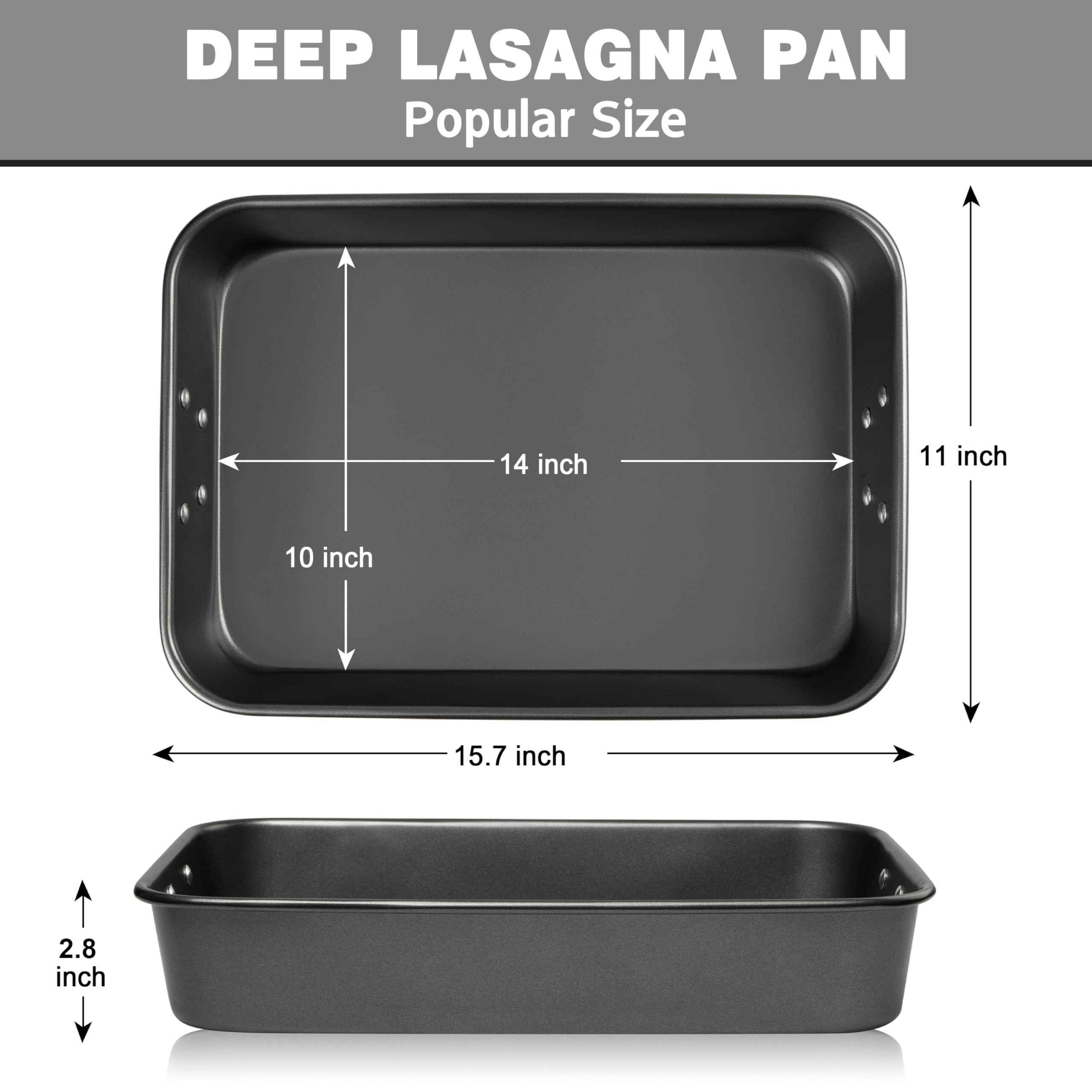 Lasagna Pan, 15x10x3 Inch Baking Pan for Oven, Nonstick Roasting Pan with Handles, Deep Baking Dish for Brownie, Heavy Duty Rectangular Cake Pan