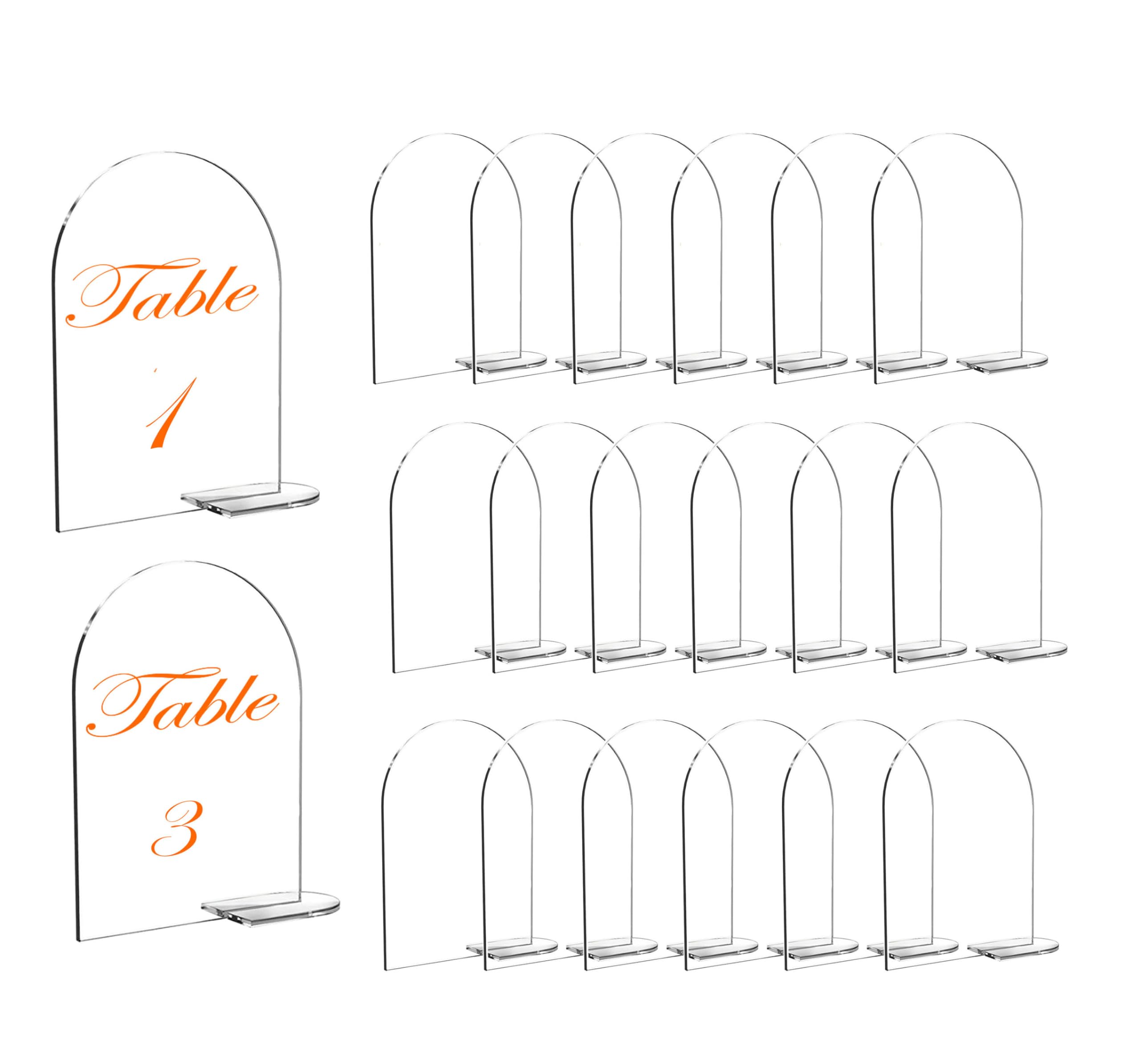 20 Sets Clear Arch Acrylic Sign with Stand Blank Arched Acrylic Table Numbers for Wedding Events Parties Decor (4 x 6 Inch)