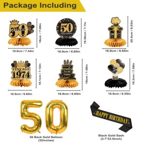 50th Birthday Decorations for Men Women,27PCS 1974 Banner Decorations,Including 1974 Banner,9 Honeycomb Topper,50 Balloons,Anniversary Card,Cheers to 50 Years Banner,7 Hanging Swirl,6 Paper Poms,Sash