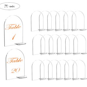 20 Sets Clear Arch Acrylic Sign with Stand Blank Arched Acrylic Table Numbers for Wedding Events Parties Decor (4 x 6 Inch)