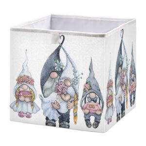 QUGRL Wedding Gnome Valentines Storage Bins Bride and Groom Foldable Storage Basket Fabric Storage Box Organizer for Clothes Toys Books Drawers Under Bed 15.75 x 10.63in