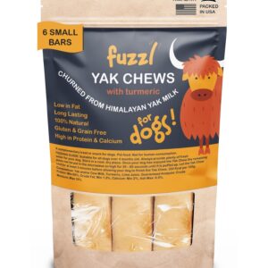 Fuzzl Premium Yak Cheese Himalayan Dog Chews with Superfood Turmeric - 6 Bars Small Natural Dog Treats Milkbone Yak Chews No Hide Dog Food Long Lasting Dog Dental Sticks Milk Chews Cheese Stick