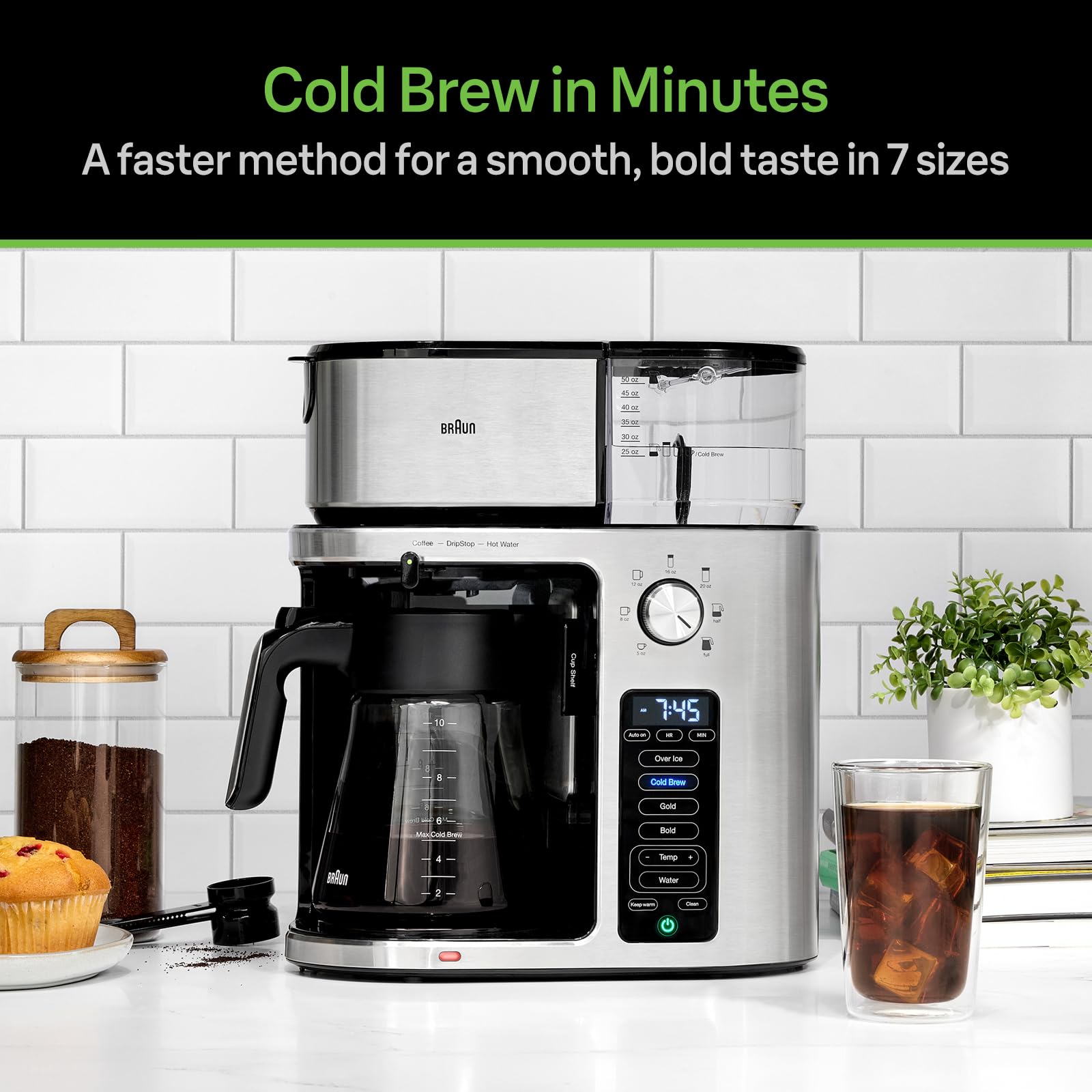 Braun MultiServe Plus 10- Cup Pod Free Drip Coffee Maker, 7 Brew Sizes/Hot & Cold Brew & Hot Water for Tea, KF9370SI