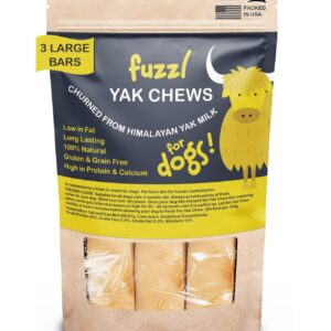 Fuzzl Premium Yak Cheese Himalayan Dog Chews - 3 Bars Large Natural Dog Treats Milkbone Yak Chews No Hide Dog Food Long Lasting Dog Dental Sticks Milk Chews Cheese Stick