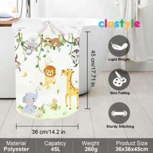 Clastyle 45L Vine Woodland Animal Hamper for Boy Girl Elephant Giraffe Lion White Round Toy Clothes Storage Basket for Nursery Room