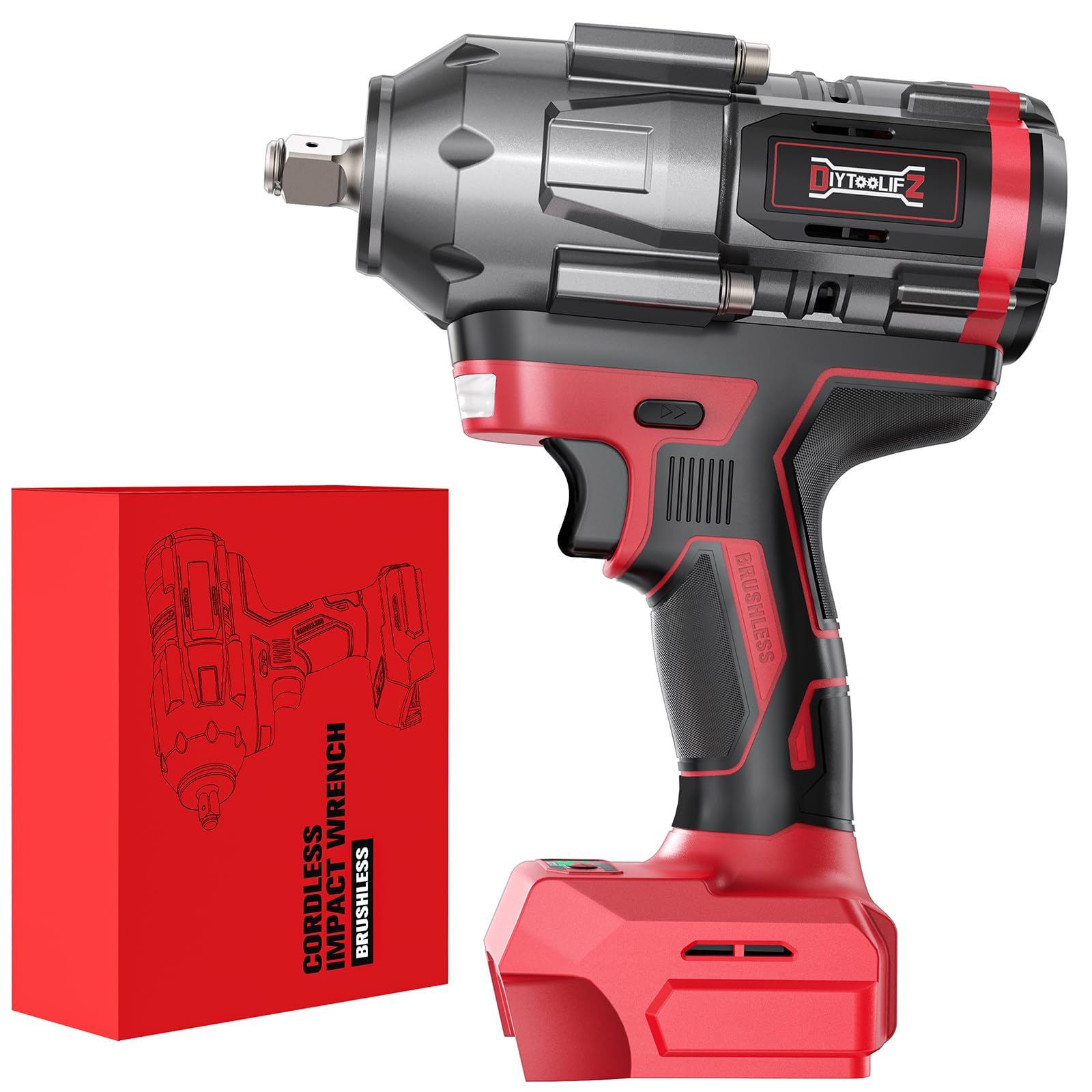 Cordless Impact Wrench 1/2 inch for Milwaukee M18 Battery, 900Ft-lbs(1200N.m) High Torque Brushless Electric Impact Wrench Gun, Power Impact Driver with 4-Mode Speed, LED Work Light(no battery)