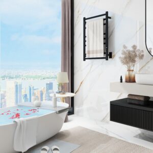 PeakTrivol 8-Bar Towel Warmer with Fast Heating, Auto Shut-Off Timer, Matte Black Finish - Hardwired or Plug-in Options - Ideal for Hot Towels in Bathroom