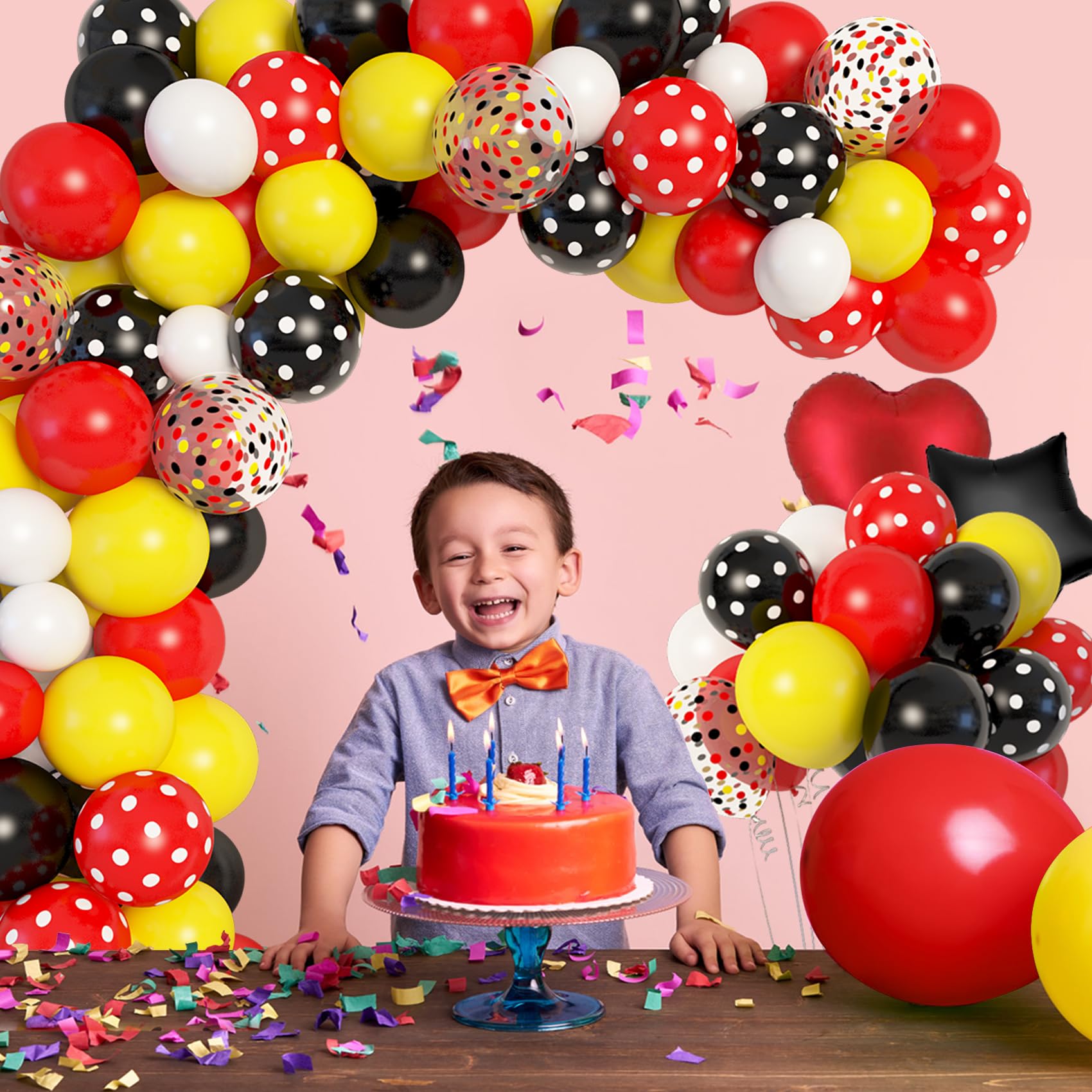 Amandir Black Red Yellow Balloons Arch Garland Kit, Birthday Party Supplies Baby Shower Decorations Latex Balloons Foil Star Confetti Balloons for Theme Party