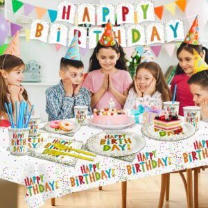 TeeFity 170 Pcs Confetti Birthday Party Tableware Set, Party Table Colorful Supplies Include Disposable Paper Plates, Napkins, Cups, Straws, Tablecloth, Banner and Forks Spoons for 24 Guests