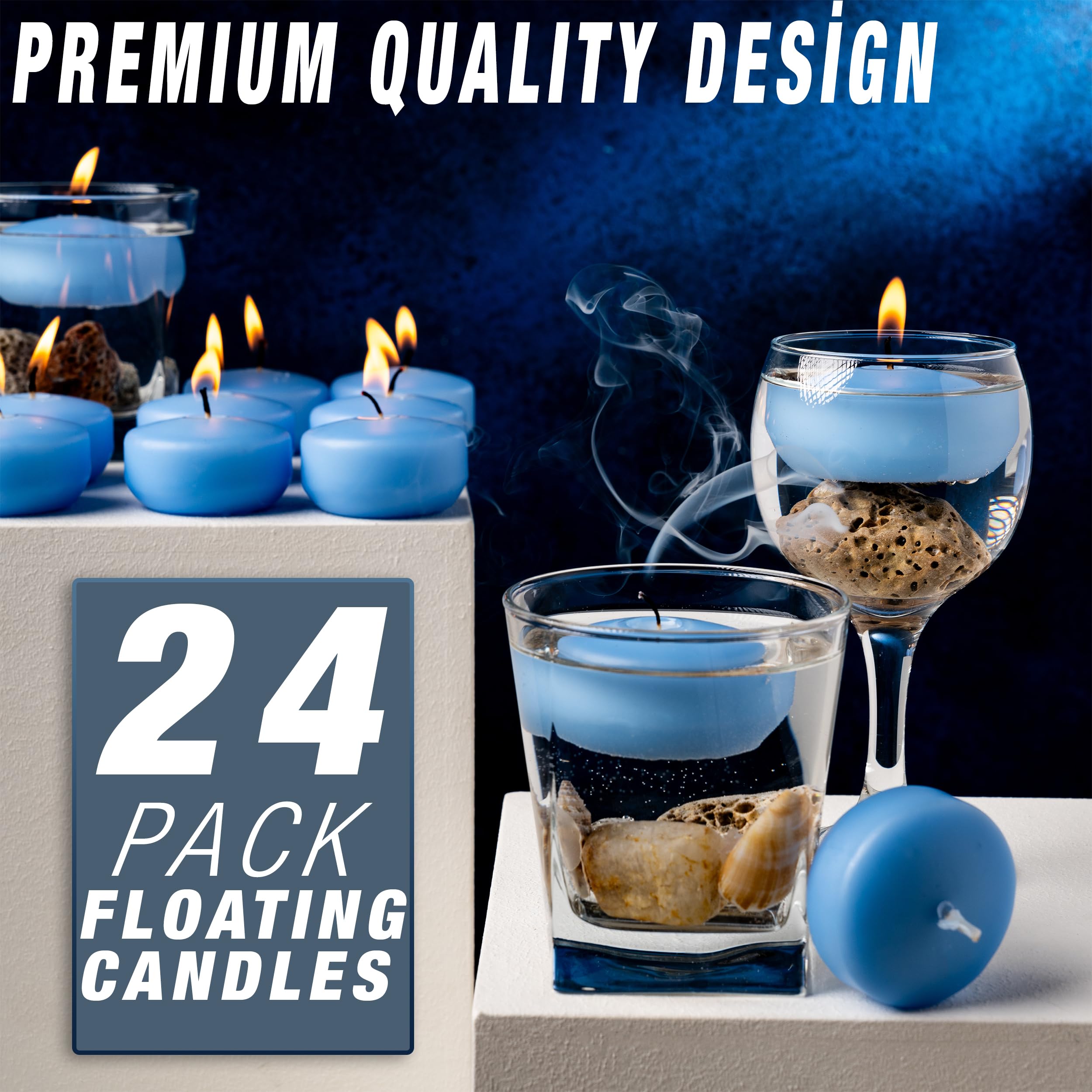 SECEL Pack of 24 Floating Candles 2 Inch 4+Hours Paraffin Wax0 Cotton Wick Dripless & Smokeless Home Decor, Wedding Decorations, Valentine Decors, Birthday Dinners, Celebrations