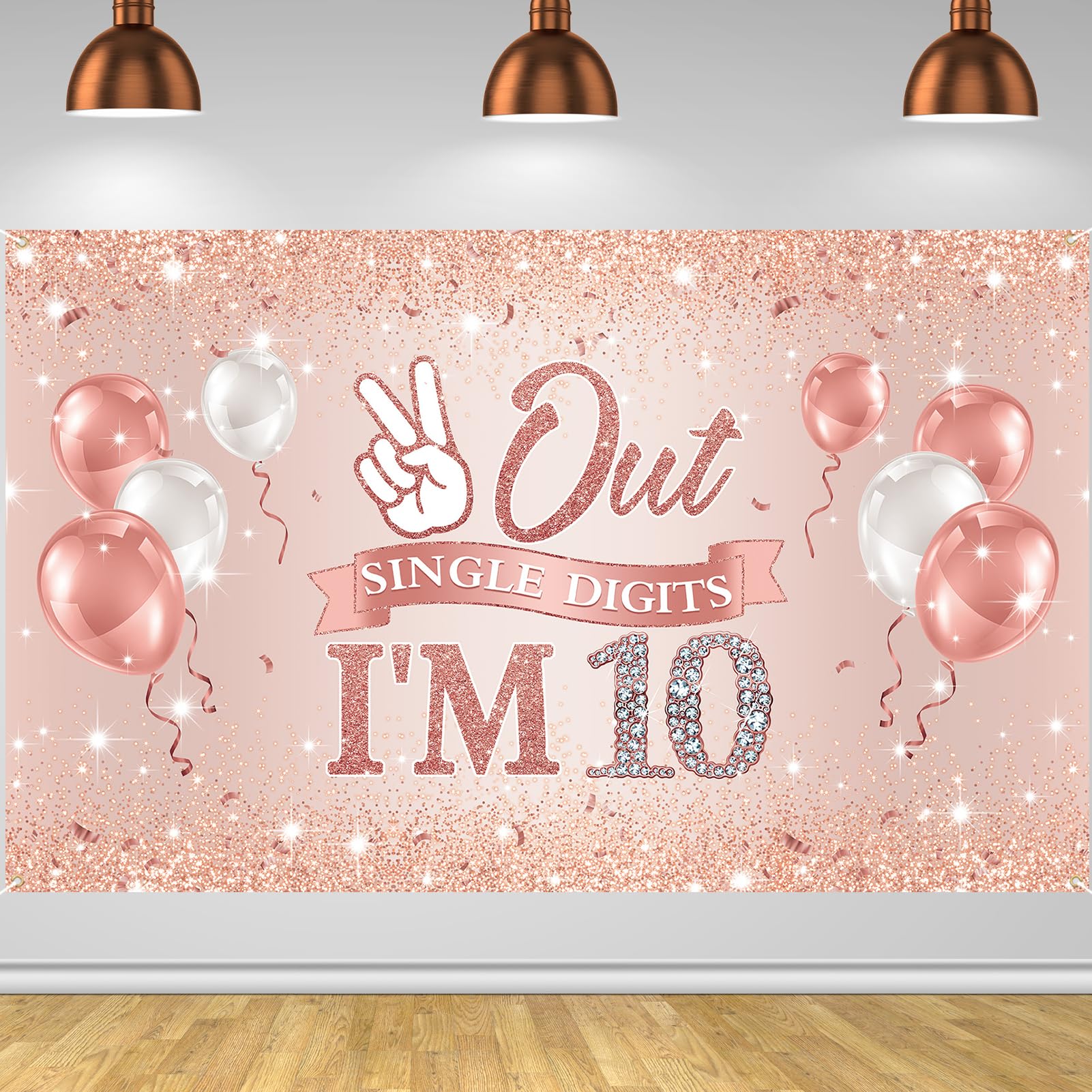 Holkcog Rose Gold Happy 10th Birthday Party Banner Backdrop for 10-Year-Old Girls Double Digits Birthday Girl "I'm 10" Bday Banner Rose Gold 10th Birthday Photo Background 10th Party Decorations supply