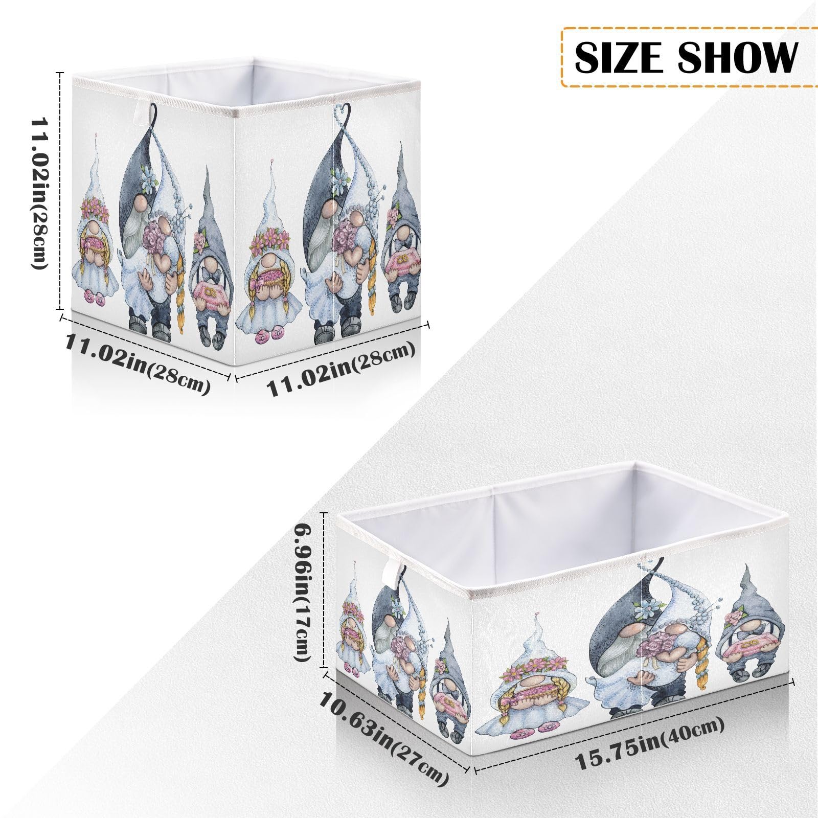 QUGRL Wedding Gnome Valentines Storage Bins Bride and Groom Foldable Storage Basket Fabric Storage Box Organizer for Clothes Toys Books Drawers Under Bed 15.75 x 10.63in