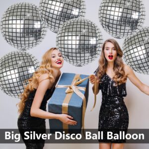 laackys disco balloon, 6-pack 22 inch silver disco ball balloon decorations, 4D disco ball balloons for disco party decorations, 90s party decorations disco balls dancing queen party decorations