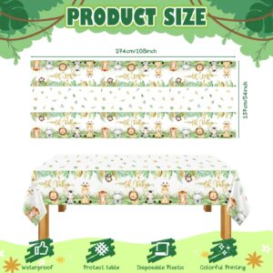 Weecent 6 Pcs Safari Baby Shower Tablecloths Jungle Animals Plastic Table Cloths,108×54 Inch Oh Baby Party Supplies Sage Green Baby Shower Decorations for Boys Kids