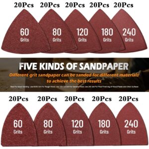 208Pcs Oscillating Tool Sanding Pads Kit, 4Pcs Triangle Sanding Pads and 4Pcs Finger Sanding Pad, 200Pcs Multitool Sandpaper Set, Grit Fit for Finishing Wood Sanding