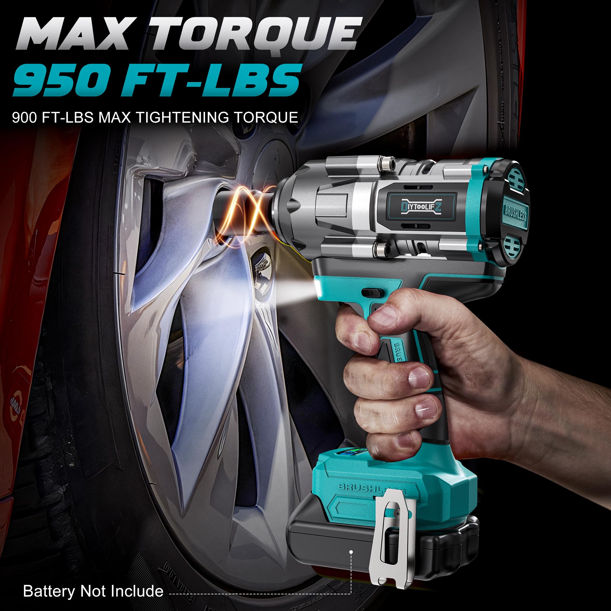 Cordless Impact Wrench 1/2 inch for Makita 18V Battery, 900Ft-lbs(1200N. m) Brushless Electric Power Impact Driver Gun Tool, 2100RPM High Torque Impact Wrench with LED Work Light (No Battery)