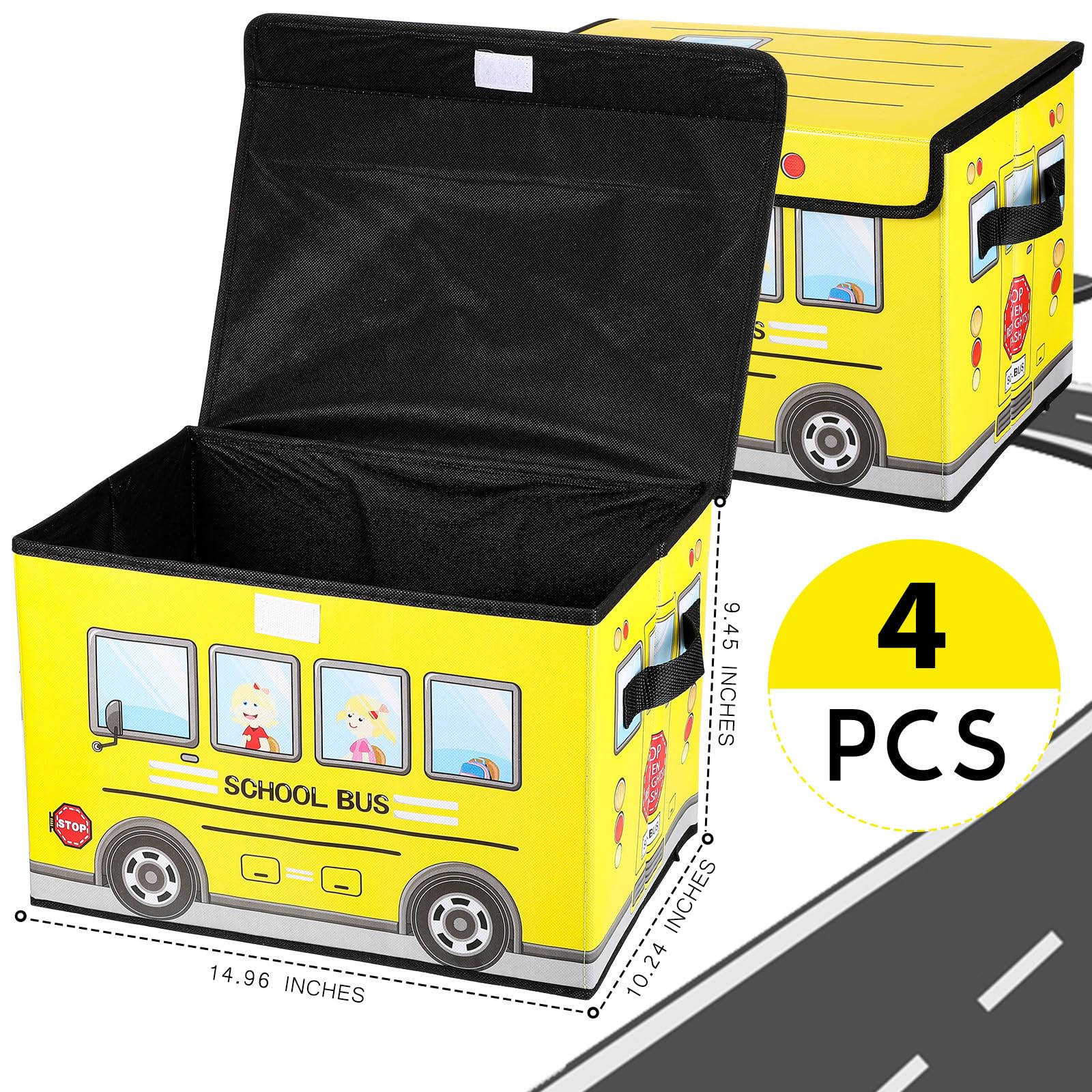 Sweetude 4 Pcs Prize Box for Classroom, School Bus Treasure Box Kids Foldable Chest Storage Box Kids Toy Chest with Lid Treasure Storage Organizer Bin for Kids Teachers Toy Prizes Awards for Students