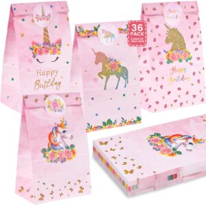 johouse 36pcs party favor bags, cute princess treat bags pink goodie bags paper gift bags for kids girls princess theme party birthday baby shower