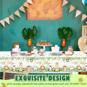 Weecent 6 Pcs Safari Baby Shower Tablecloths Jungle Animals Plastic Table Cloths,108×54 Inch Oh Baby Party Supplies Sage Green Baby Shower Decorations for Boys Kids