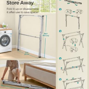 SONGMICS Clothes Drying Rack, Heavy-Duty Laundry Drying Rack, 52.4-78.7 Inches Extendable, Foldable Freestanding Airer, Stainless Steel, for Indoor Outdoor Use, Dove Gray ULLR902E01