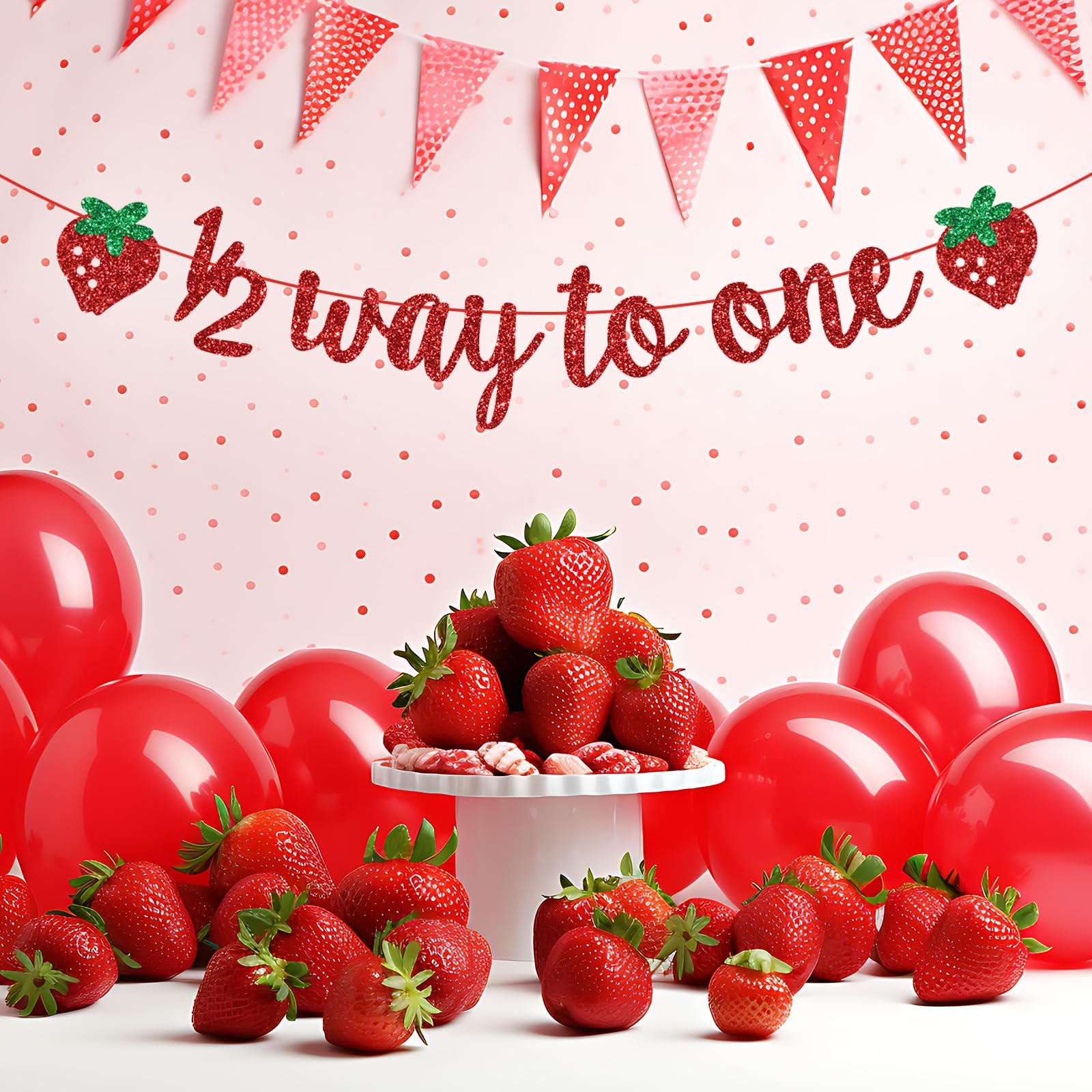 Strawberry 1/2 Way to One Banner, 6 Months Birthday Decorations, Berry Sweet Half Birthday, Strawberry Baby Shower Half Birthday Party Decorations, Red Glitter