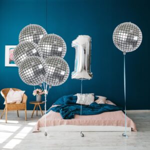 laackys disco balloon, 6-pack 22 inch silver disco ball balloon decorations, 4D disco ball balloons for disco party decorations, 90s party decorations disco balls dancing queen party decorations