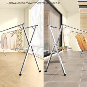 SONGMICS Clothes Drying Rack, Heavy-Duty Laundry Drying Rack, 52.4-78.7 Inches Extendable, Foldable Freestanding Airer, Stainless Steel, for Indoor Outdoor Use, Dove Gray ULLR902E01