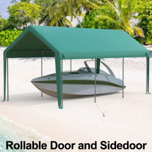 GAOMON 13'x20' Carport, Heavy Duty Portable Garage, 1.0 mm Steel Poles & 180 g PE Waterproof Canopy, for Boat, and Pickup Truck Green