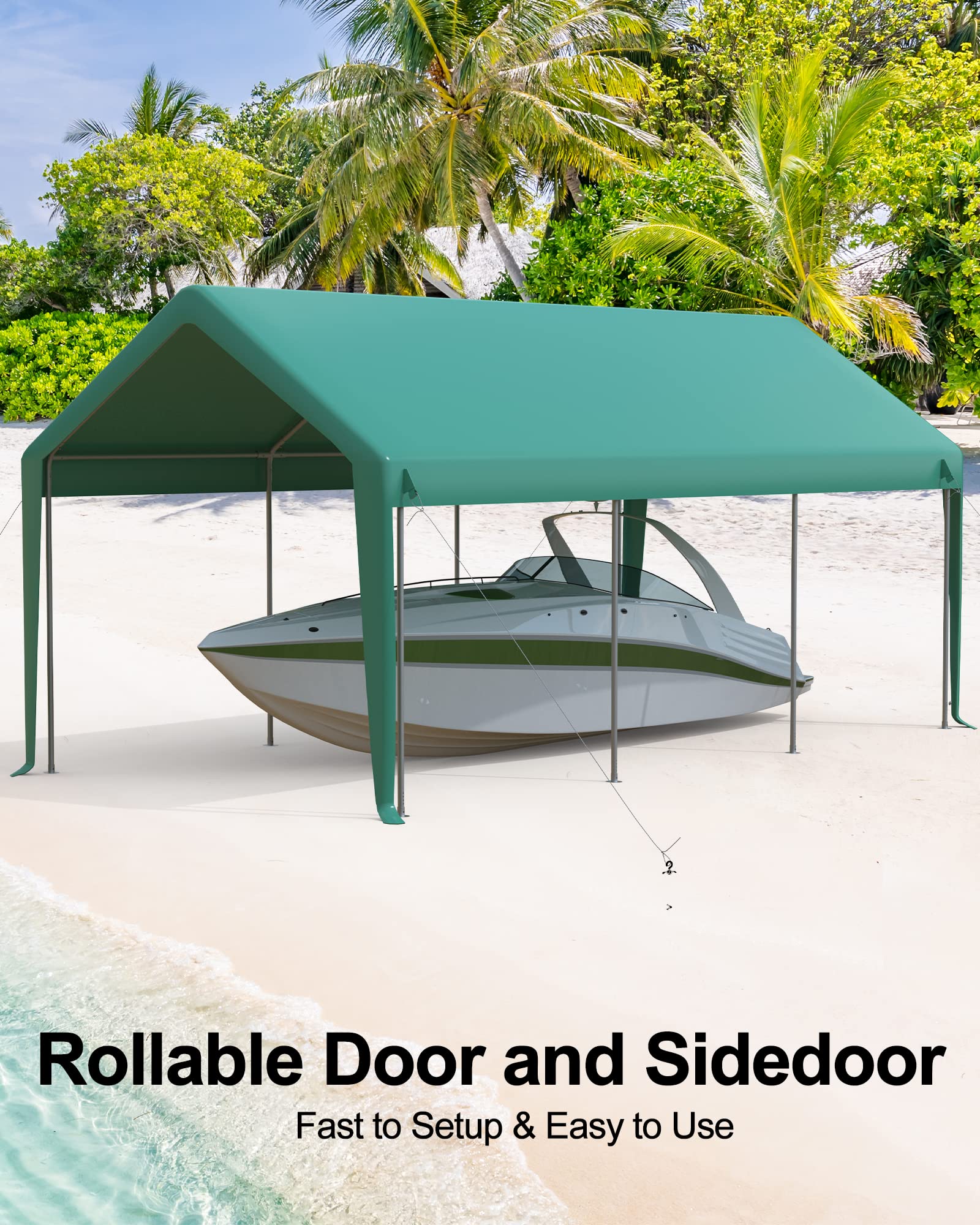 GAOMON 13'x20' Carport, Heavy Duty Portable Garage, 1.0 mm Steel Poles & 180 g PE Waterproof Canopy, for Boat, and Pickup Truck Green