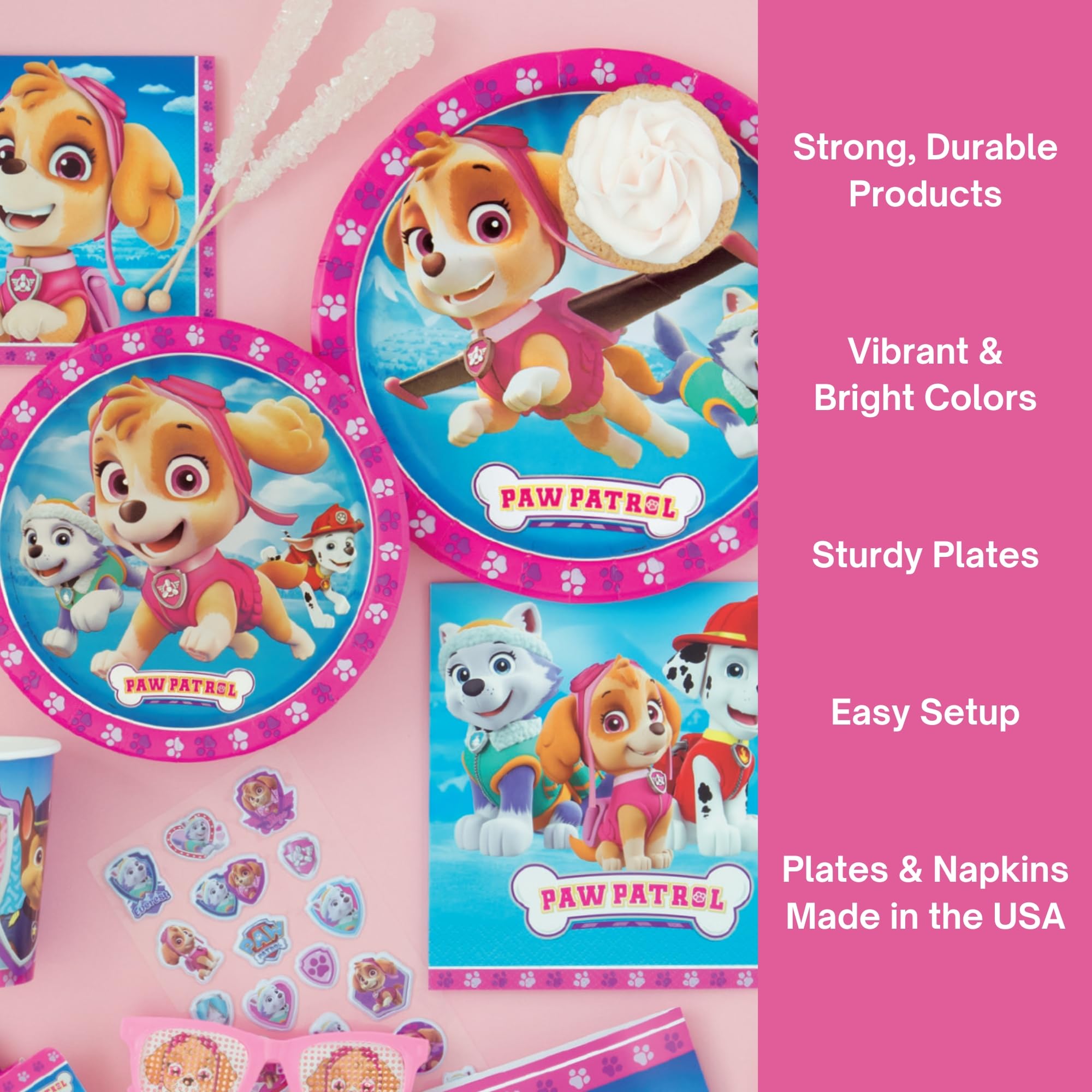 Skye Paw Patrol Birthday Decorations Girl Pack - 16 Guests - Paw Patrol Girl Plates and Napkins, Table Cover, Banner, Balloons, Checklist - Pink Skye Paw Patrol Party Supplies