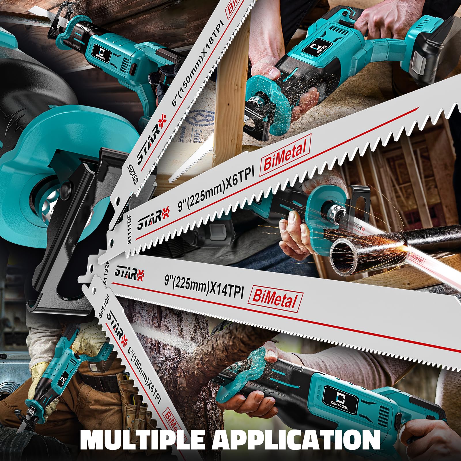 Cordless Reciprocating Saw for Makita 18V Battery,Cerycose Brushless Recipro Saw,Variable Speed 1" Stroke Length,3200 SPM,Toolless Blade Change, 4 Saw Blades for Metal/Wood/PVC Cutting Tool Only