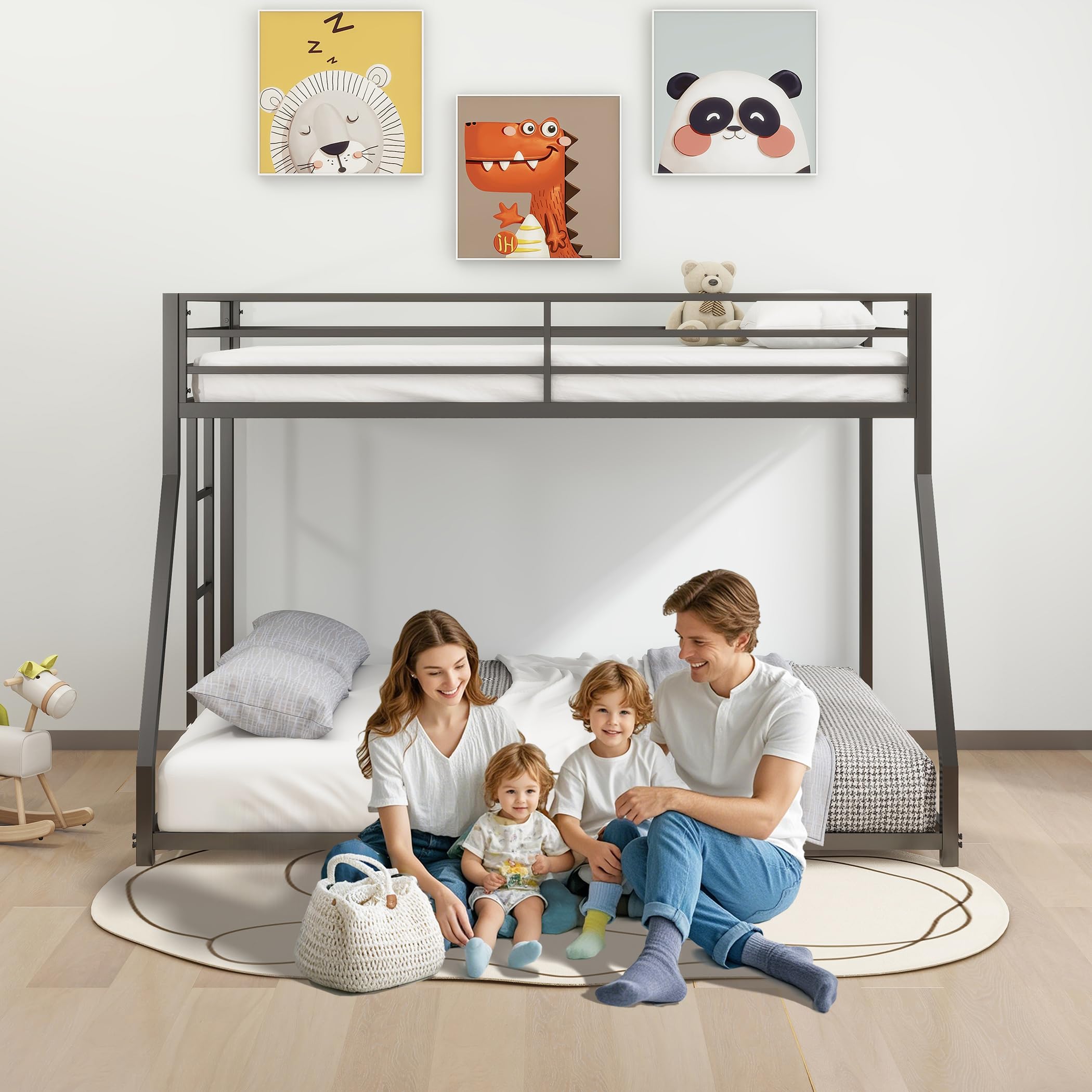 Twin Over Full Bunk Bed - LifeSky Metal Bunkbeds Full Bottom Low Profile Removable Side Ladder Black