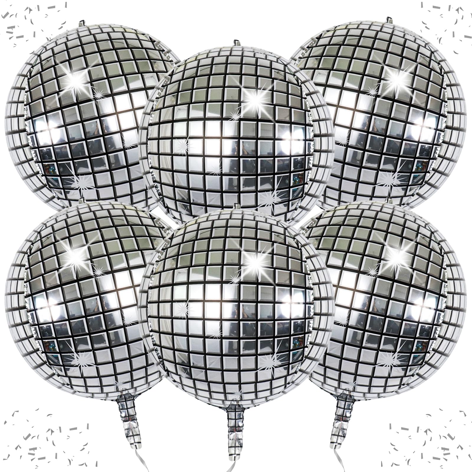 laackys disco balloon, 6-pack 22 inch silver disco ball balloon decorations, 4D disco ball balloons for disco party decorations, 90s party decorations disco balls dancing queen party decorations