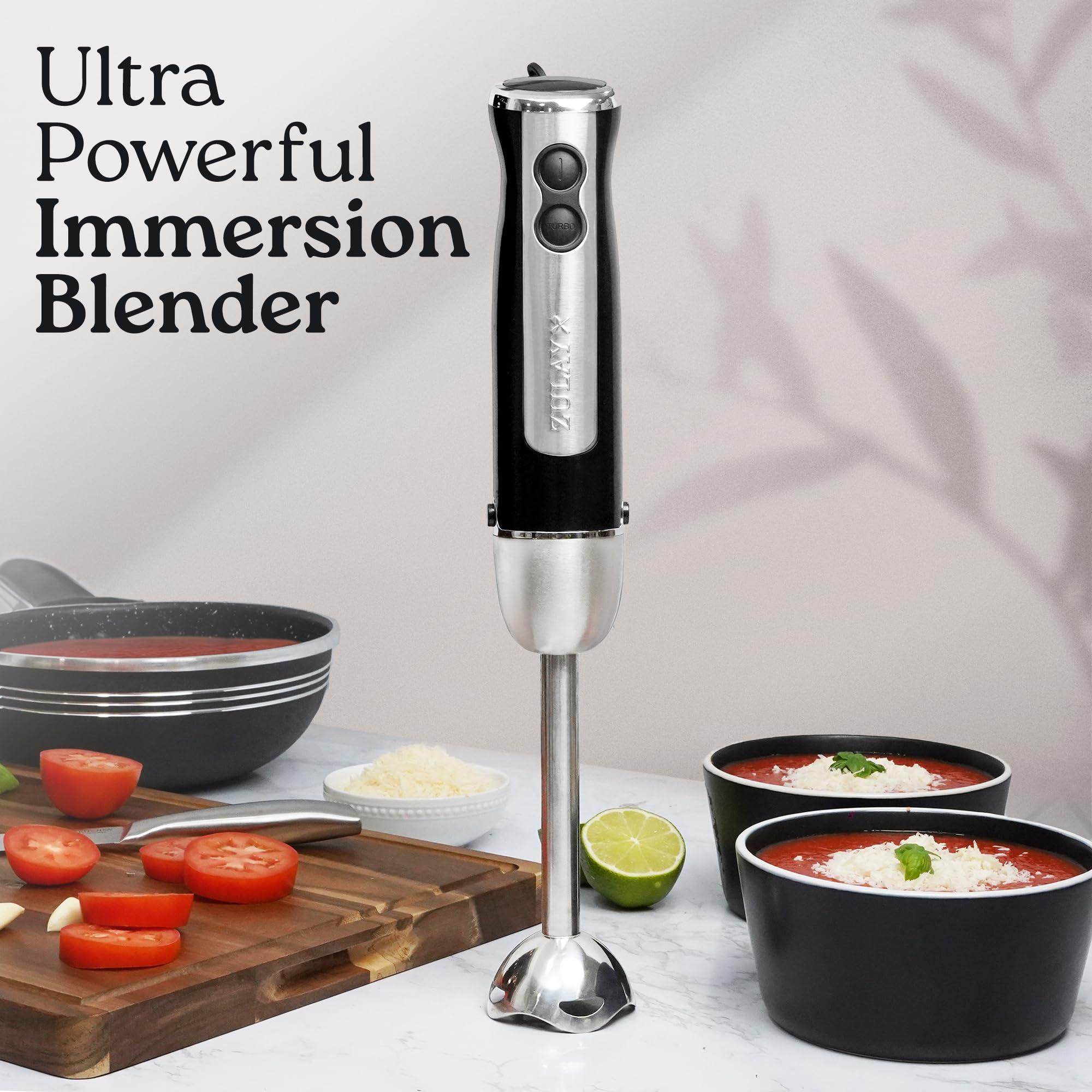 Zulay Immersion Blender Handheld - 800 Watt Hand Blender With High-Power Turbo Mode - Durable Stick Blender With Ultra-Sharp Stainless Steel Blades For Effortless Blending - Black