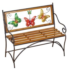 collections etc scrolling butterflies metal & wooden garden bench