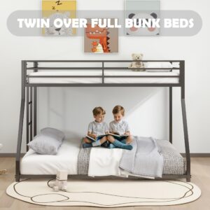 Twin Over Full Bunk Bed - LifeSky Metal Bunkbeds Full Bottom Low Profile Removable Side Ladder Black