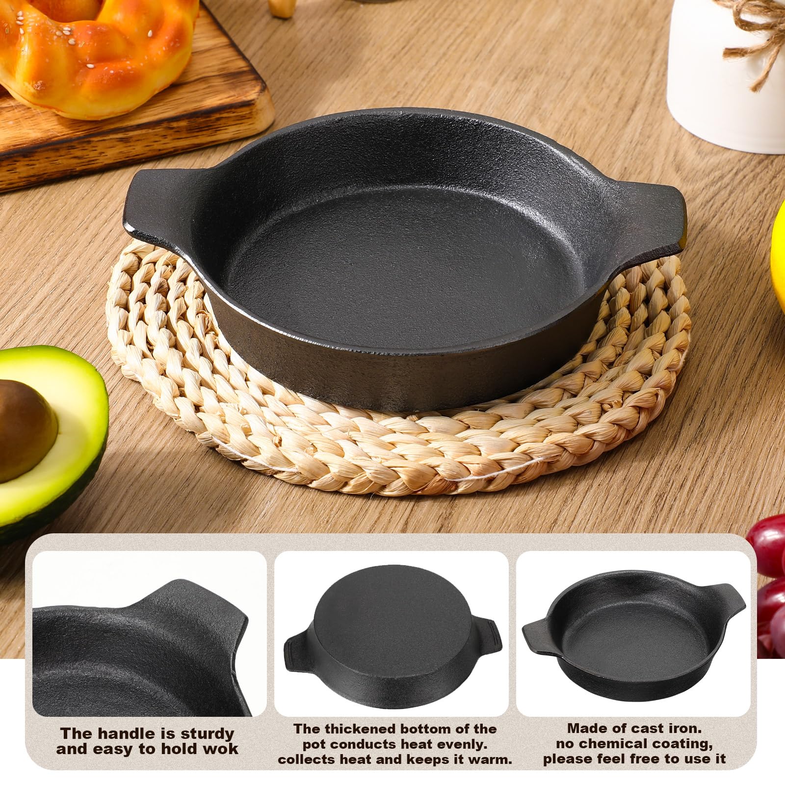 Vesici Mini Skillets for Cookies Cast Iron Ramekins 7.2x5.5x1.18 Cast Iron Pan, Small Cast Iron Pot, Mini Casserole Dish Bakeware Bowl for Serving Cast Iron Cookware Home Restaurant Kitchen(4 Pcs)