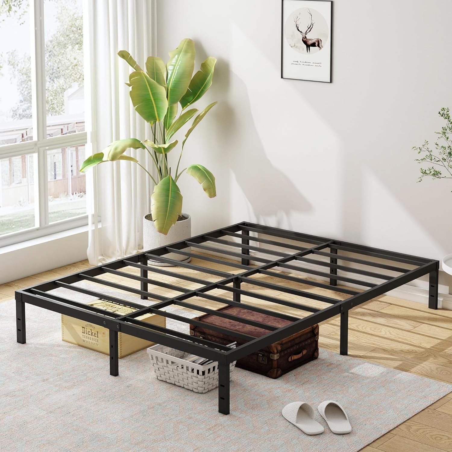 Allouncer Queen Bed Frame, Heavy Duty Bed Frame Queen Size, Metal Platform Bed Frame Queen Size with Under Frame Storage Space, No Box Spring Needed, Noise Free, Quick & Easy to Assembly