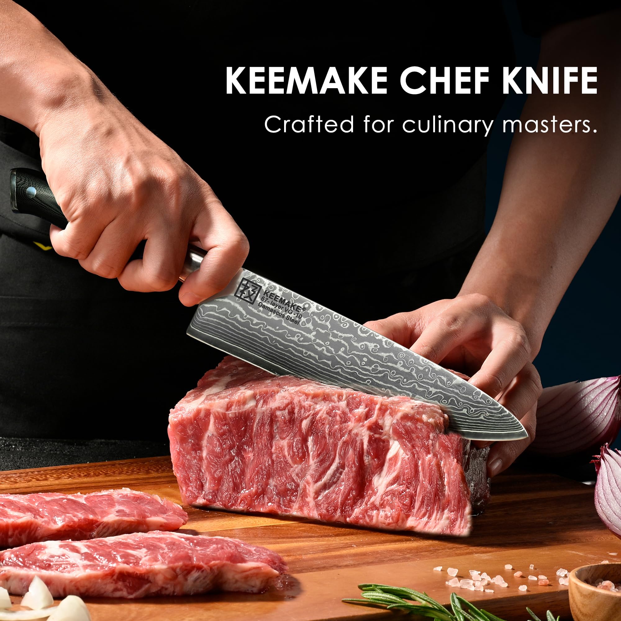 KEEMAKE Chef Knife, 8 Inch Damascus Kitchen Knife, 67 Layers Damascus Steel Knife Japanese VG10 Core, Razor Sharp Chefs Knife with Ergonomic G10 Handle, Cooking Knife for Meat Vegetable