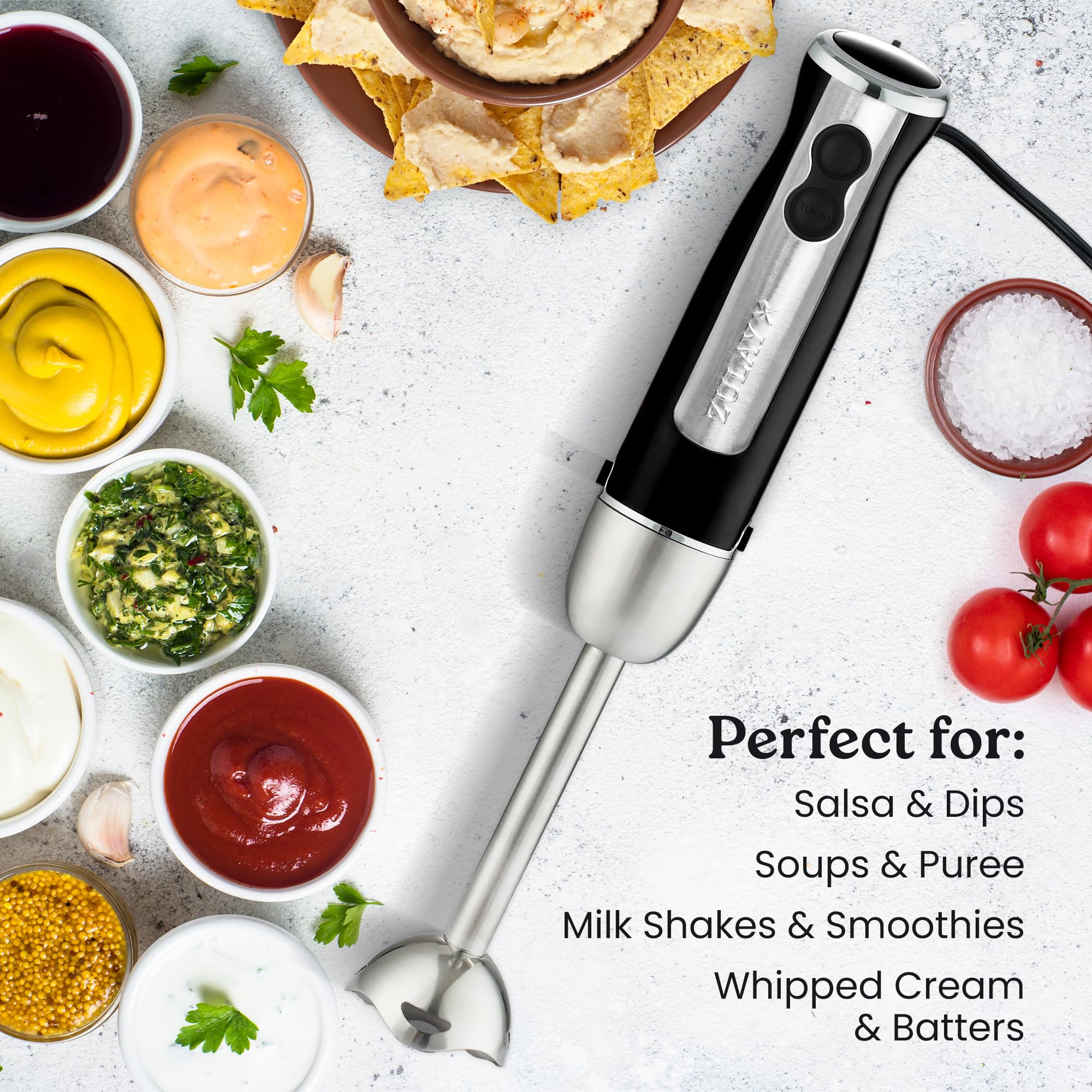 Zulay Immersion Blender Handheld - 800 Watt Hand Blender With High-Power Turbo Mode - Durable Stick Blender With Ultra-Sharp Stainless Steel Blades For Effortless Blending - Black