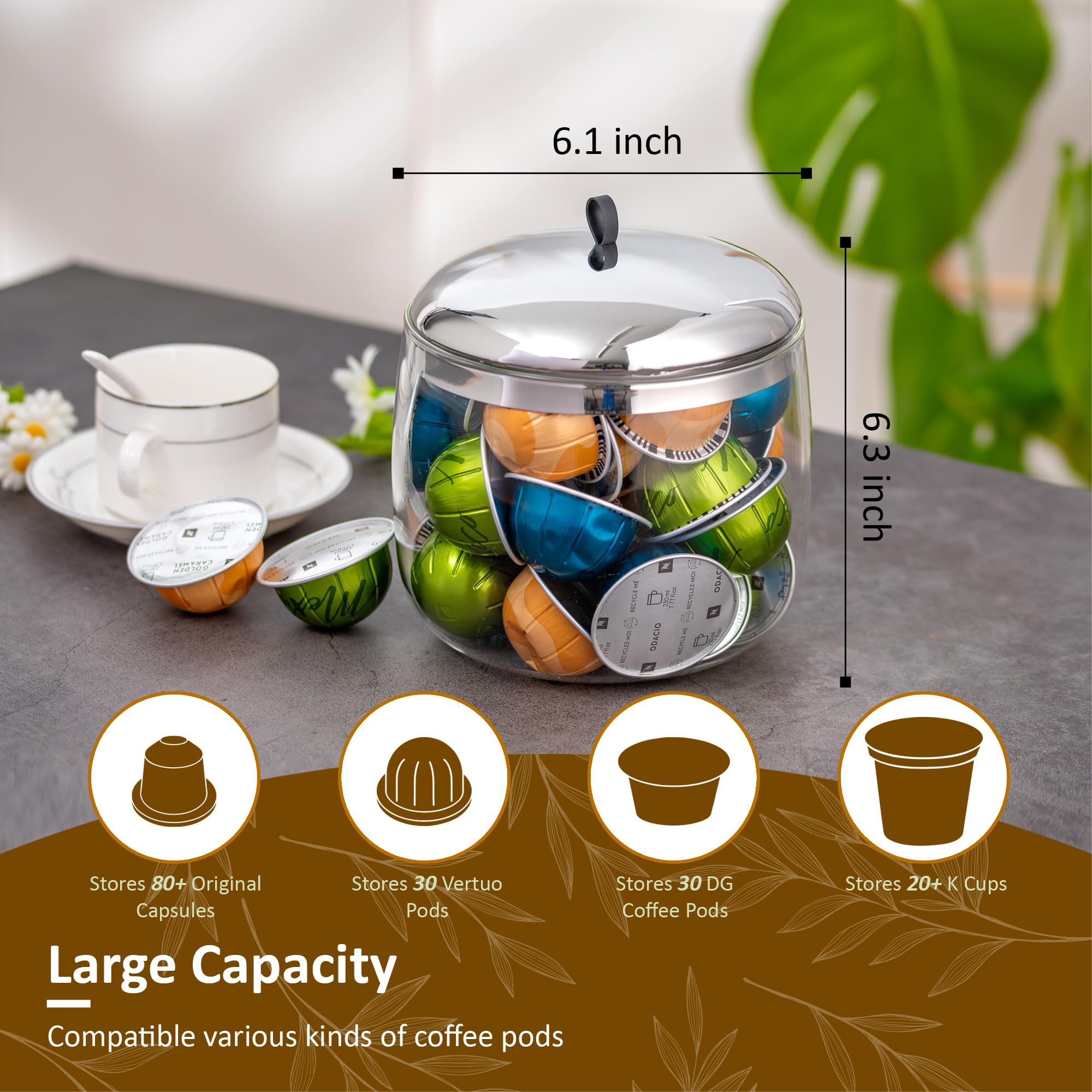 MOLFUJ Coffee Pod Holder, Coffee Pod Storage Compatible with 30 Nespresso Vertuo Pods, Glass K Cup Organizer for Counter, Espresso Capsule Holder for Keurig Kpod