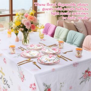 Yungyan 194 Pcs Baptism Plates and Napkins Tablecloth Cups Baptism Decorations Cross Disposable Holy Communion Set for Wedding Newborn Religious First Holy Communion Party Supplies