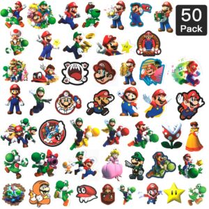 HHMJZW 32PCS Mario Bros Slap Bracelet Toys and 50 PCS cartoon Mario Bros party stickers carnival prizes - for Kids Boys & Girls Birthday Party Supplies Favors