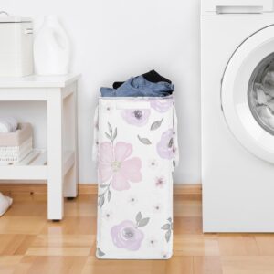 Sweet Jojo Designs Lavender Purple Boho Floral Girl Laundry Hamper Foldable Dirty Clothes Basket with Handles Baby Nursery Kid Bedroom Teen Bathroom Pink Grey Bohemian Farmhouse Shabby Chic Watercolor